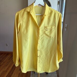 Yellow Dot-Print Button-Front Blouse
